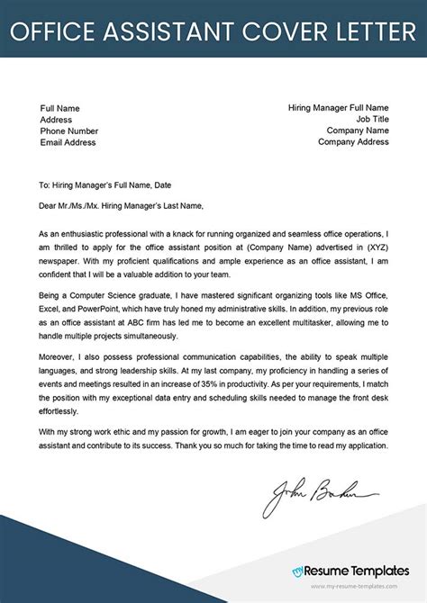 Cover Letter Template Office Assistant