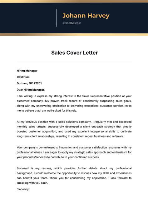 Cover Letter Template Sales