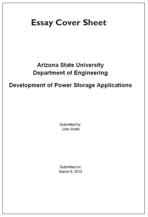 Cover Sheet Example For Essay