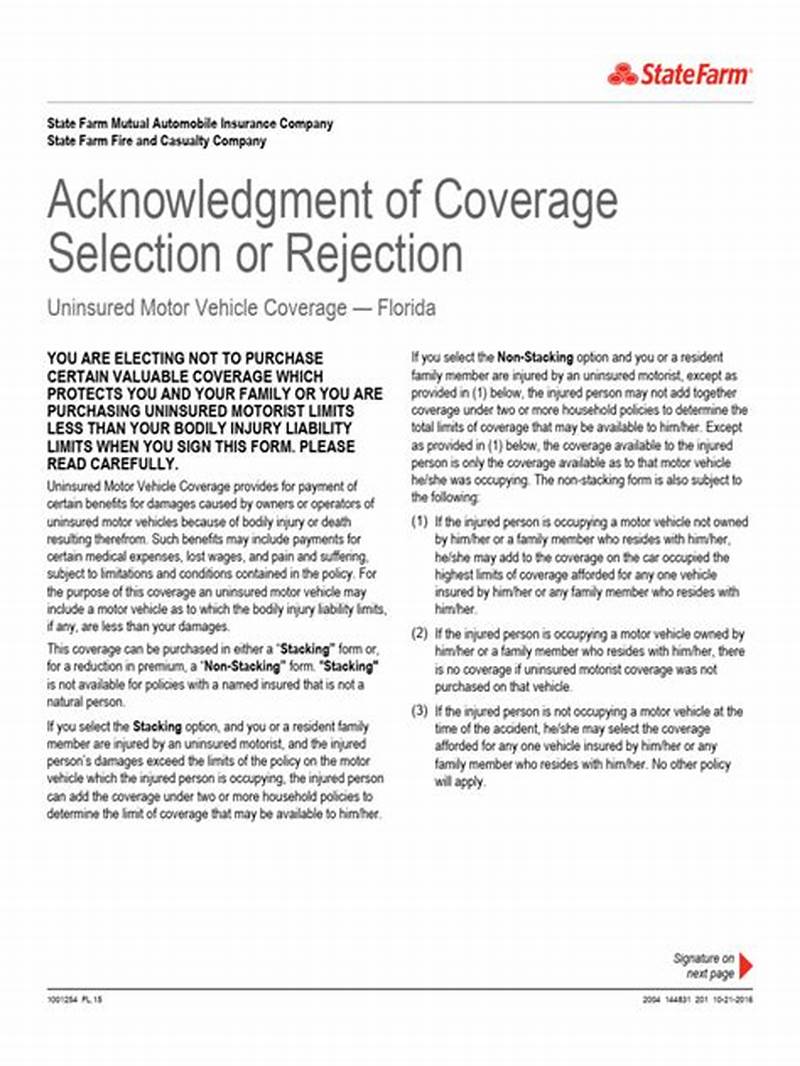 Coverage Selection Rejection Form State Farm