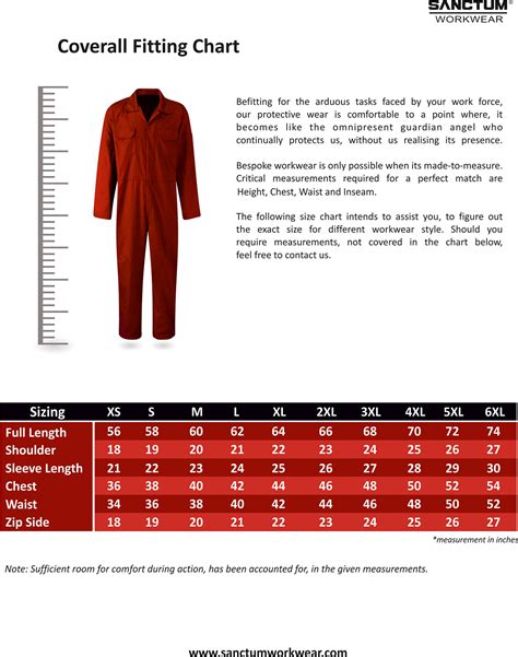 Coverall Size Chart By Height