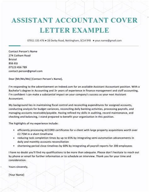 Covering Letter For Accounts Assistant