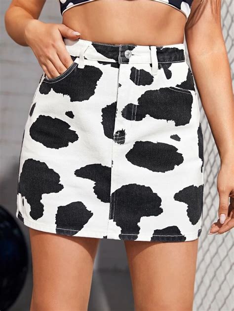 Cow Print Skirt Brown