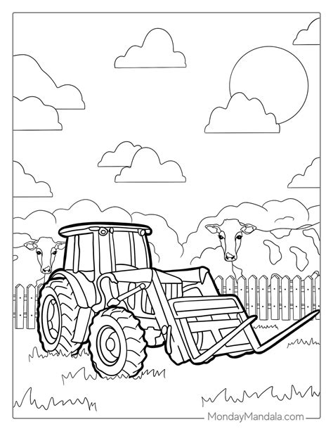 Cow And Tractor Coloring Page