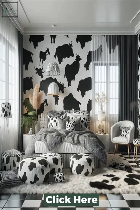 Cow print bedroom décor with different materials