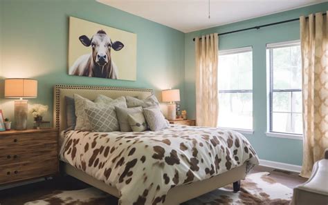Cow print bedroom décor with wall art