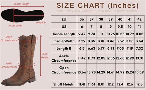 Cowboy Boot Measurement Chart