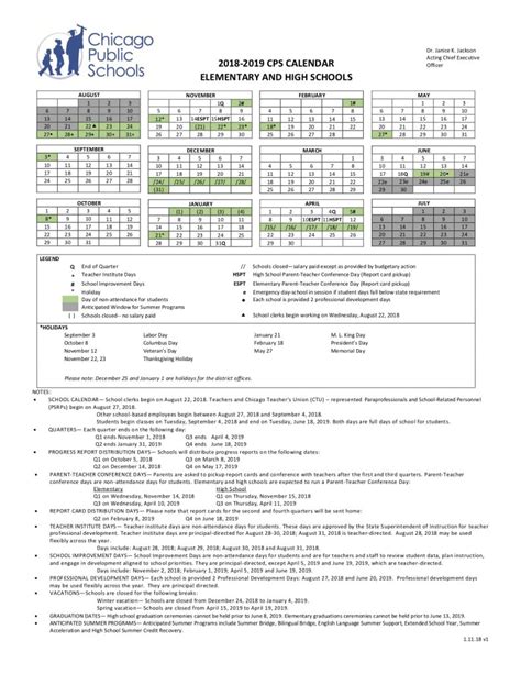 Cps Calendar 2018-2019