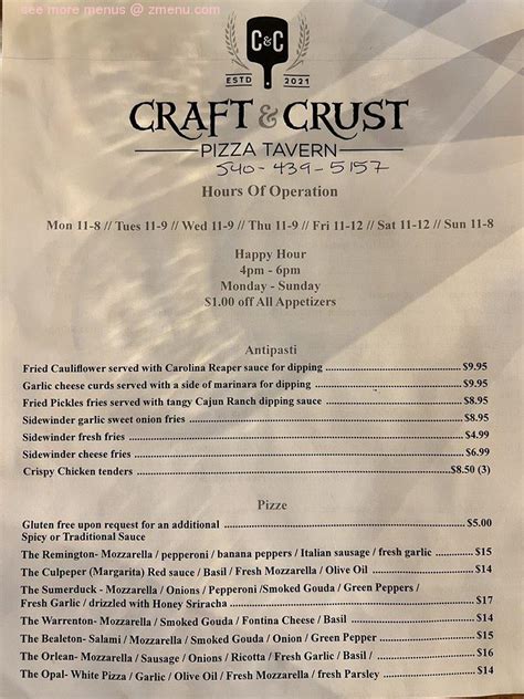 Craft And Crust: A Sumptuous Journey through the Best Pizza Tavern Menu
