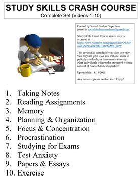 Crash Course Study Skills Worksheets