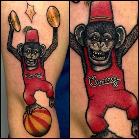 crazy monkey tattoo on leg by anasanz_ilustratattoo