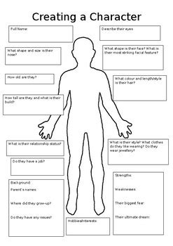 Create A Character Worksheet Pdf