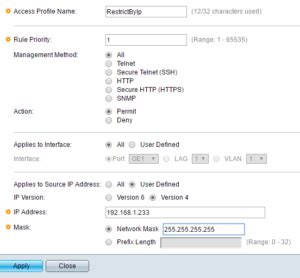 Create Management Access Profile &amp; Rules