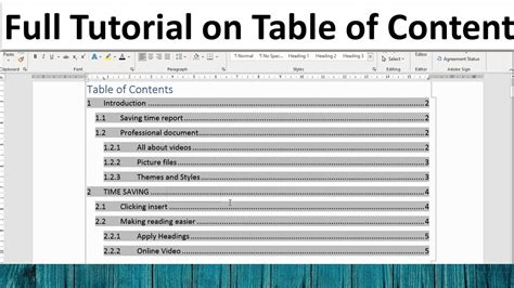 Create Table-Contents or Use Automatically Table