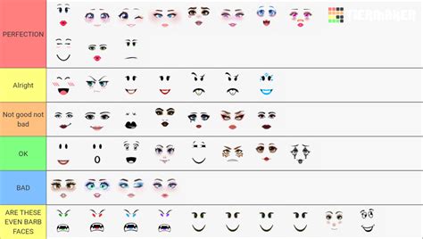 Create a Roblox barb/model faces Tier List - TierMaker