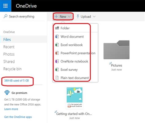 Create a new Folder or Office Document in OneDrive