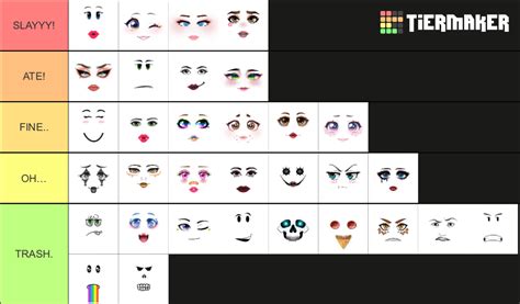 Create a roblox toy code faces Tier List - TierMaker