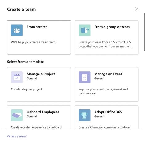 Create a team on Teams