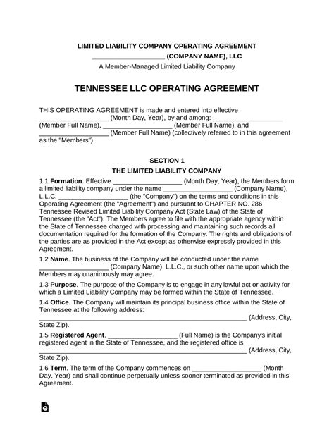 Creating Your Tennessee LLC Operating Agreement