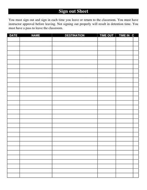 Creating a Sign Out Sheet