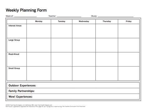 Creative Curriculum Weekly Planning Form Template BestTemplatess