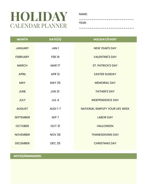 Creative holiday calendar template