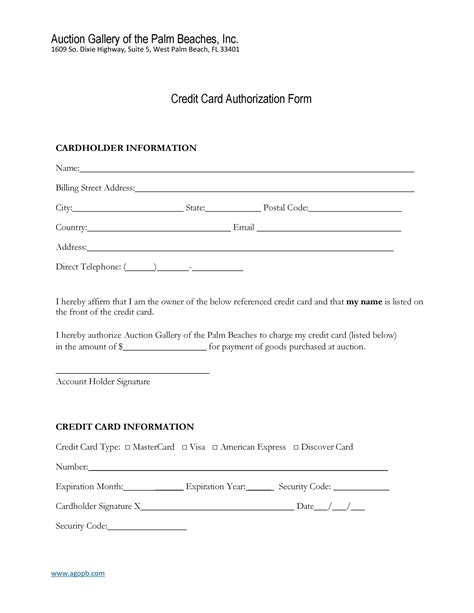 Credit Card Authorization Form Template Free Download