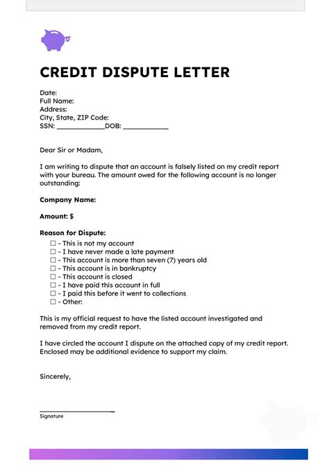 Credit Dispute Letter Template