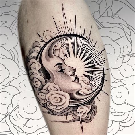 Crescent Moon Face Tattoo