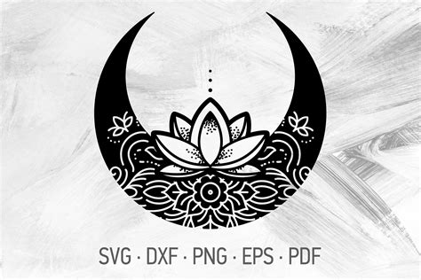 Download Crescent Moon and Lotus Svg / Boho... Files DXF Files