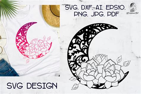 Download Crescent Moon and Lotus Svg / Boho... Images