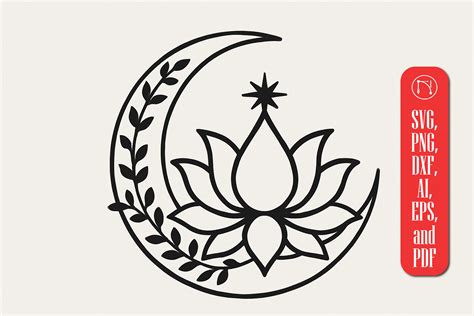 Download Crescent Moon with Lotus Files For Crafts