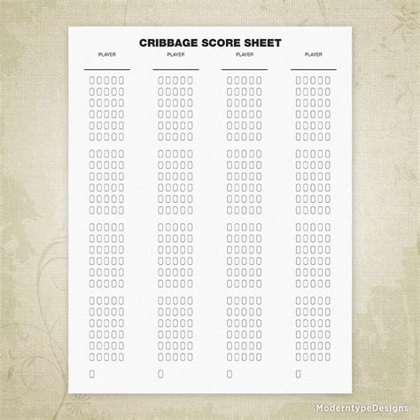 Cribbage Score Sheet Printable
