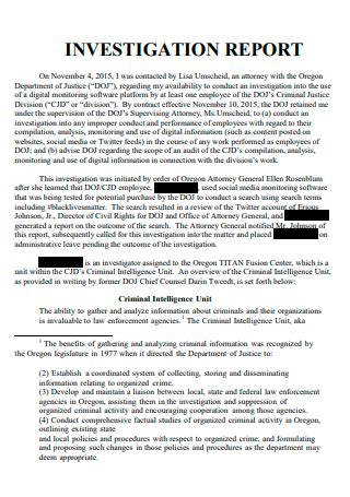 Criminal Investigation Report Example