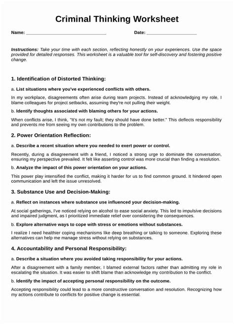 Criminal Thinking Worksheets