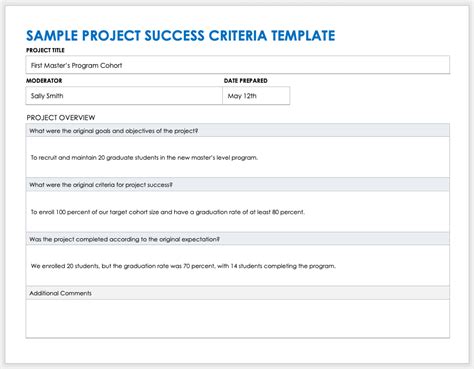 Criteria For Success Template