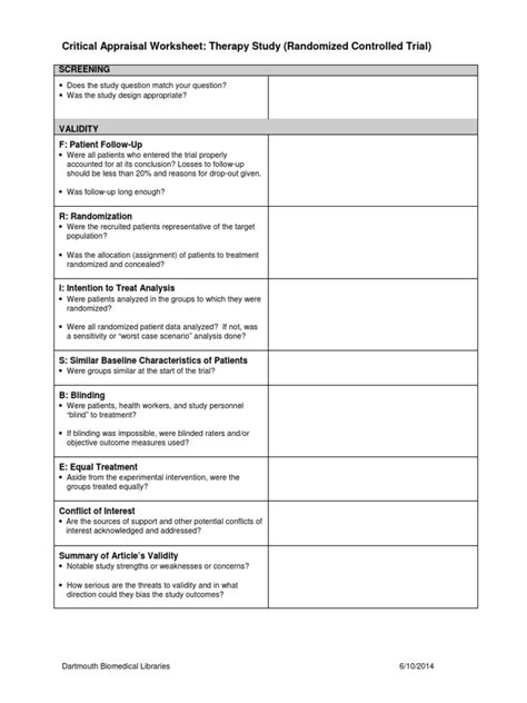 Critically Appraised Topic Worksheet