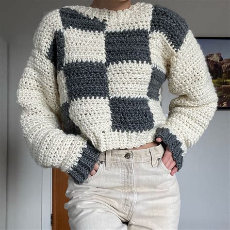 Crochet Checkered Sweater