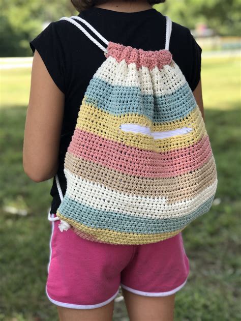 Crochet Drawstring Backpack