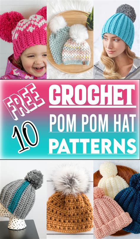 Crochet Hat With Pom Poms Patterns Free