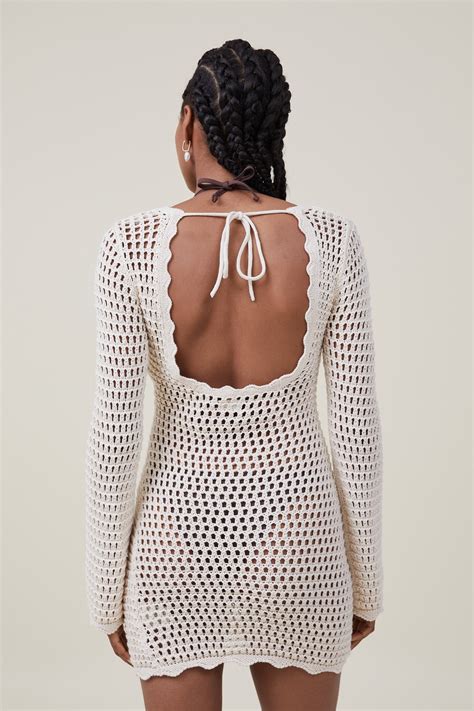 Crochet Long Sleeve Mini Dress