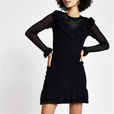 Crochet Mini Dress Black