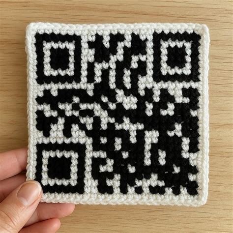A QR code on a crochet project