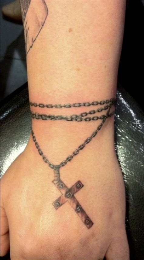 Jesus cross and beads tattoo Necklace tattoo, Leather