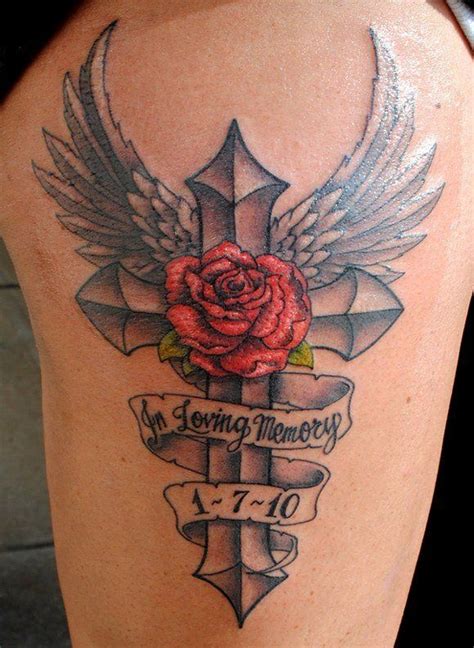 Memorial Cross With Thorns Tattoo Picture
