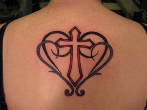 Swirly heart and cross back tattoo Tattoos, Back tattoo