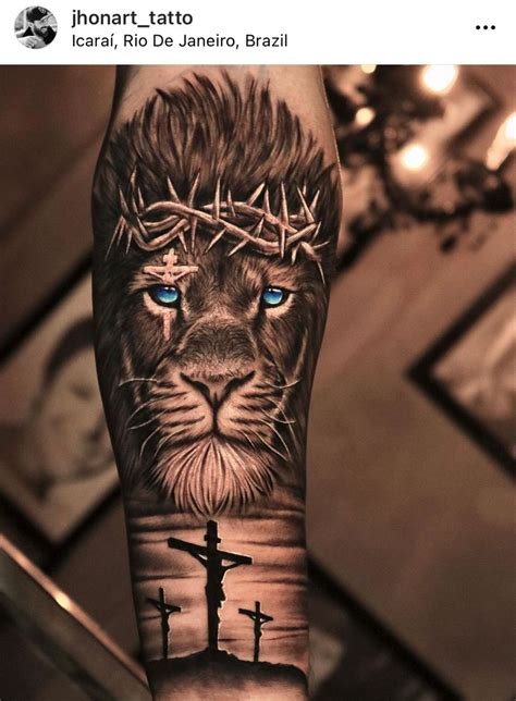 Cross And Lion Tattoo