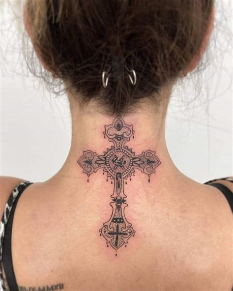 Cross Tattoo Back Neck