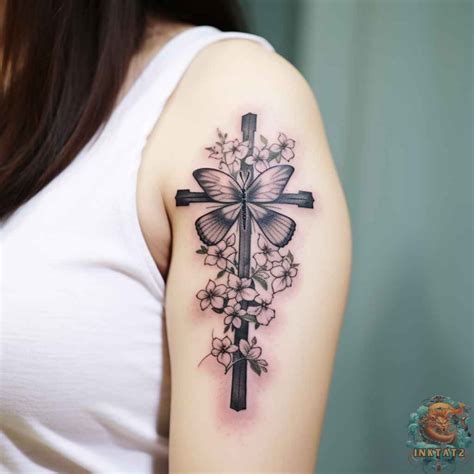 Cross With Butterflies Tattoo