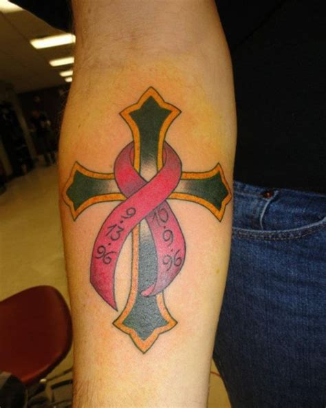 Cross With Ribbon Wrapped Around It Tattoo